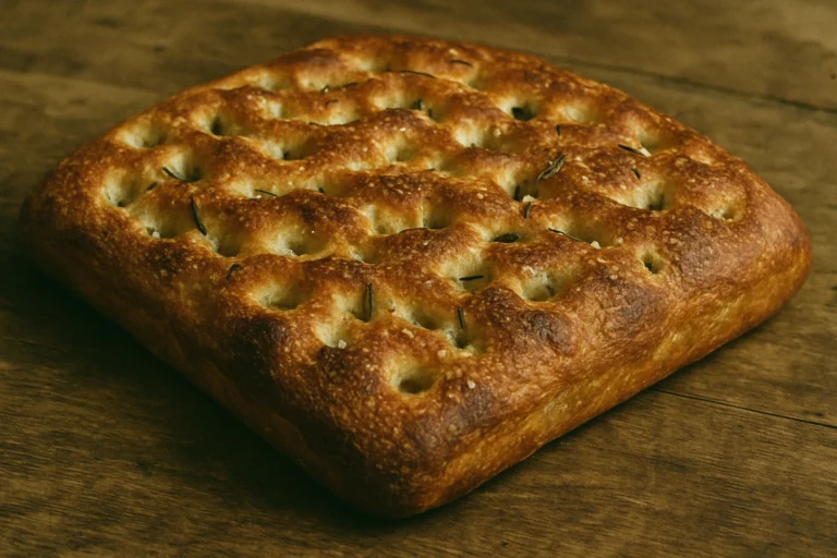 Freshly baked sourdough focaccia with rosemary and olive oil