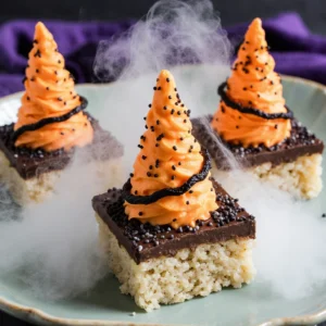 Halloween Rice Krispie Treats ,Halloween Witch Hat Treats made with cookies, chocolate, and candy – fun and easy Halloween dessert recipe.